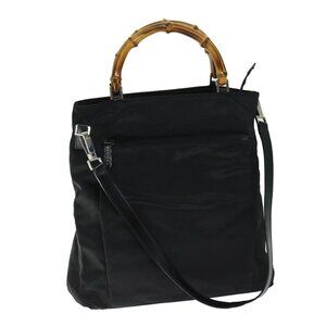 GUCCI Bamboo Hand Bag Nylon 2way Black